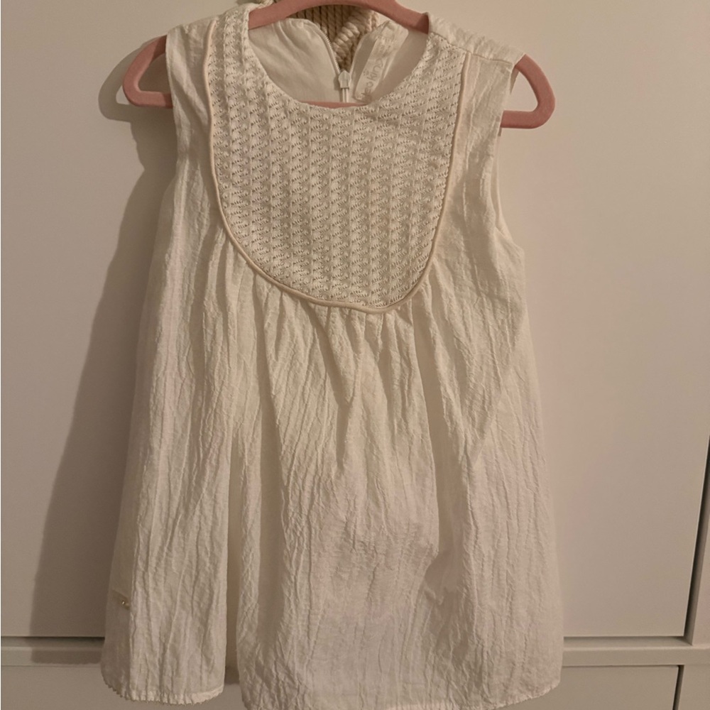 Christening Cream Textured Sleeveless Dress with Knit Bodice